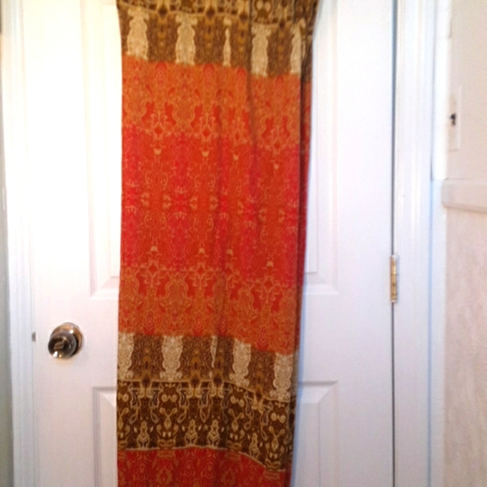 Live & Let Live wide leg palazzo pant.  Size 1X.  Colors of brown, Rust,tan, cre